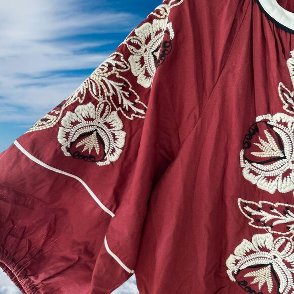 Anthropologie Gretel Embroidered Maxi Dress Maroon White 1X - Picture 6 of 11